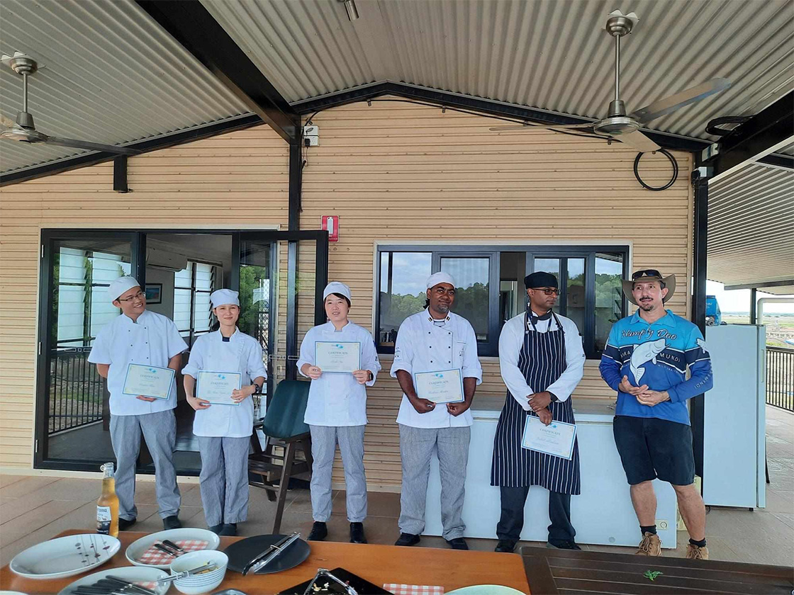 TChef Yakob Abraham leading culinary tour at Humpty Doo Barramundi Farm